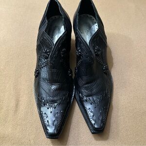 BCBGirls Black Leather Western Ankle Boots